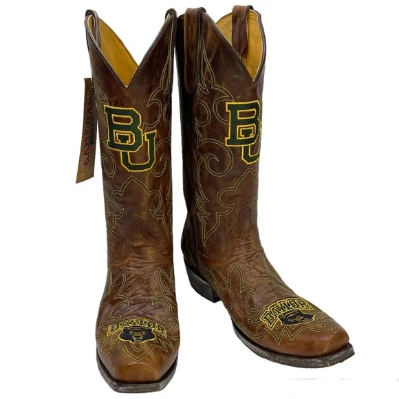 GAMEDAY BOOTS Baylor University Bears Embroidered Cowboy Boots NEW Size 10 Brown